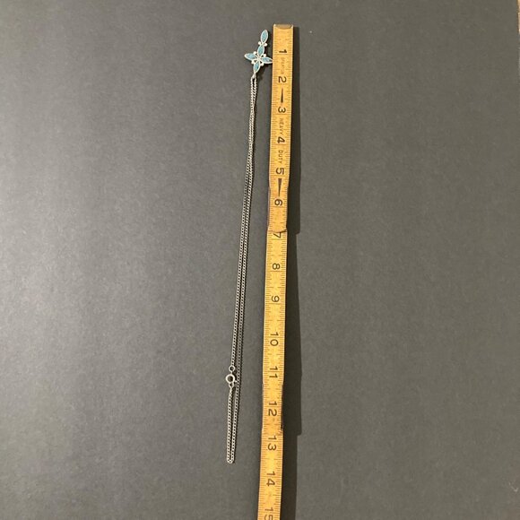 Turquoise Inlay Silver Tone Cross Pendant Necklace - Picture 6 of 6